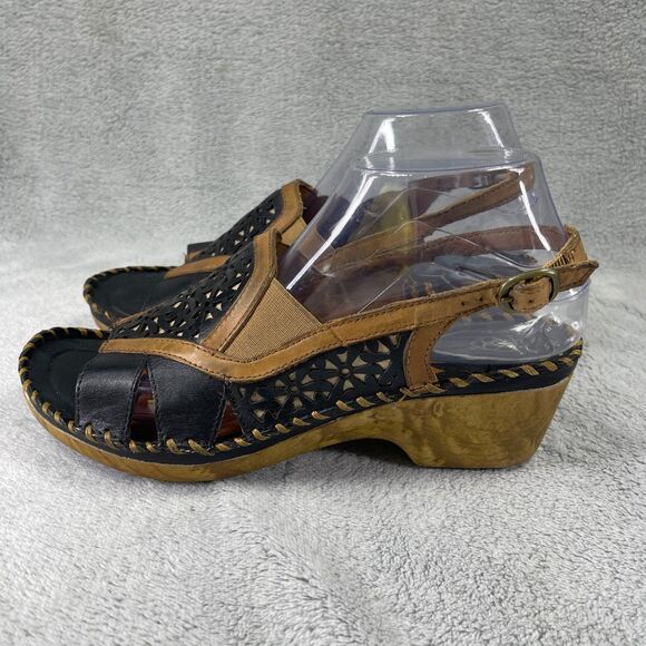 Ariat Sandals Womens Size 9B Del Ray Leather Wood Heels Black Brown 10007643 - Picture 2 of 16